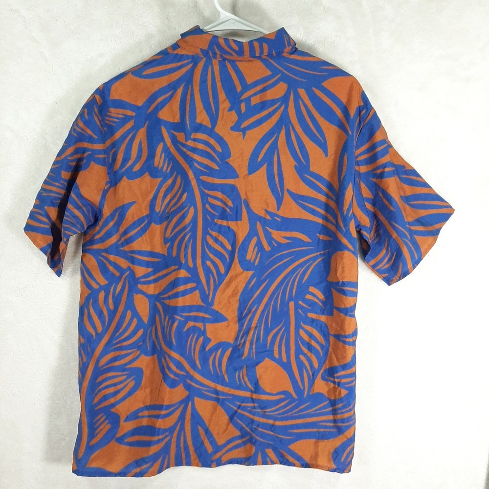 Julia by Love J Womens Blue Orange Tropical Leaf Rayon Button Up Shirt Medium - Picture 3 of 7
